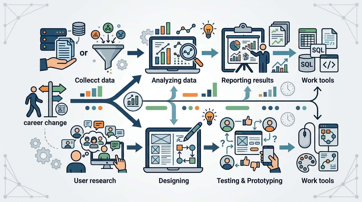 Featured image for "Data Analyst vs. UX Designer: A Second-Career Comparison"
